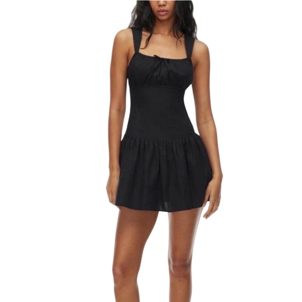 Sunday Best Aritzia Black Mini Dress Dropped Waist Smocked Back Small